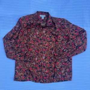 EJHARPER Long Sleeve Floral Button Down Blouse Vintage Size 10 Copper and Red